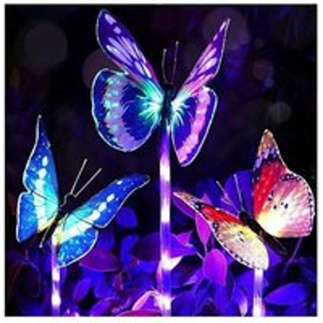 AlwaysH Outdoor Decorative Solar Garden Lights,3 Pack Solar Powered Garden Lights with Butterfly Changes Multicolor