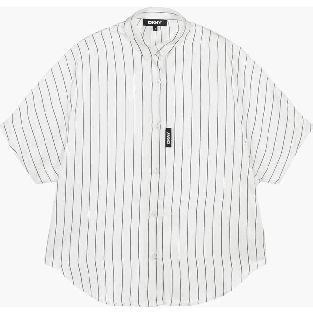 Dkny Girls White Striped Viscose Twill Shirt - 6 year