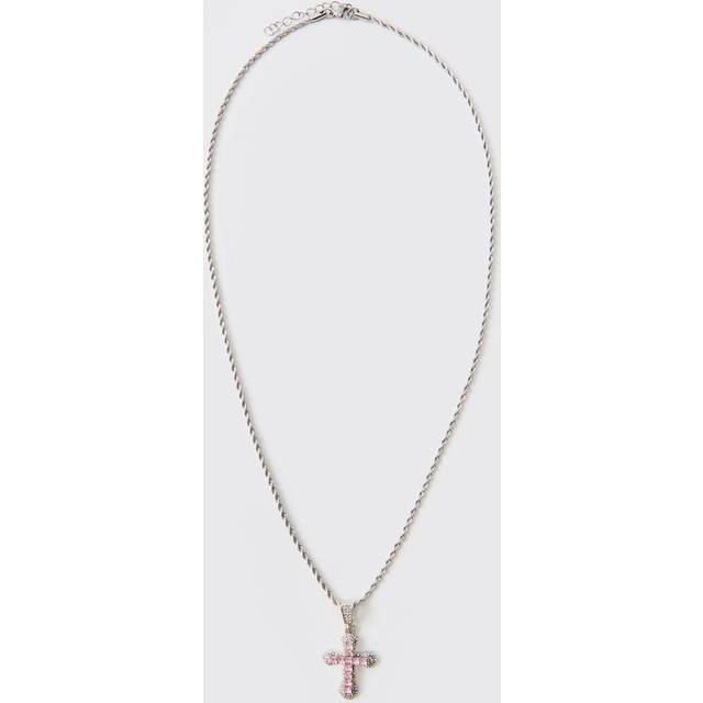 Iced Pink Cross Necklace - Grey - One Size