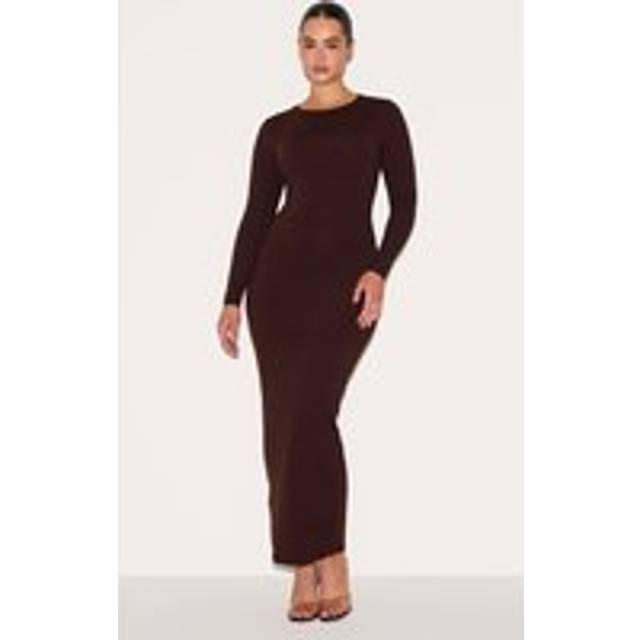 Shape Chocolate Sculpted Long Sleeve Maxi Bodycon Dress, Chocolate