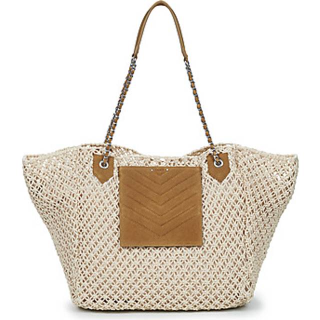 Macrame Tote Bag with Leather Pocket - Ivory - ONE SIZE