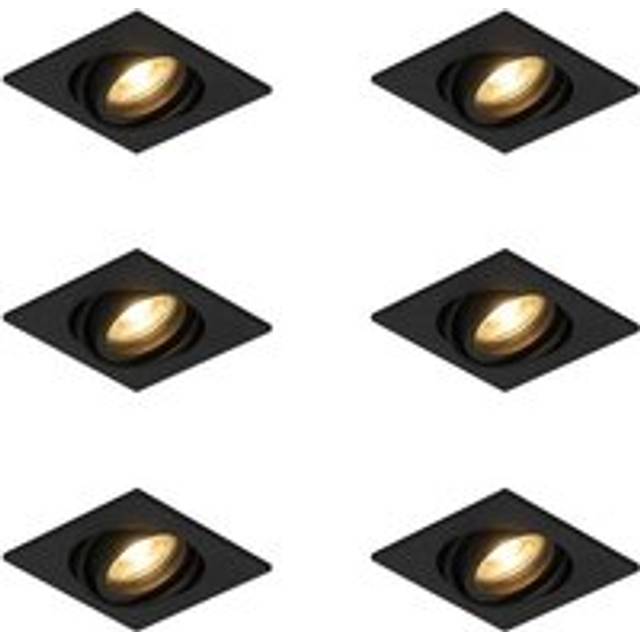 Qazqa - Set of 6 Modern Recessed Spotlights Black Adjustable - Club