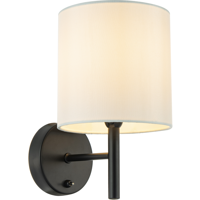 Contemporary Bedside Wall Lamp with Toggle Switch and White Fabric Shade - Black - One Size