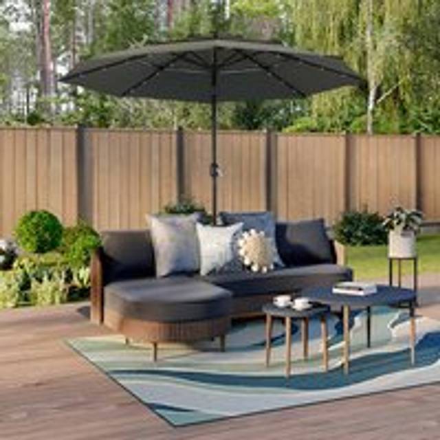 Garden Sanctuary 3M Grey Outdoor 3-tier Umbrella With Patio Umbrella Stand With Hdpe Umbrella Base And Wheels, Grey
