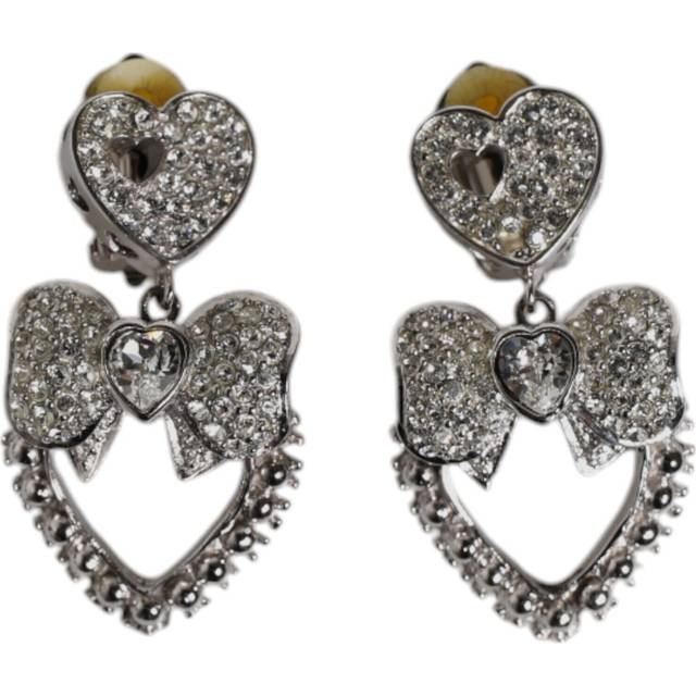 Dolce & Gabbana, Accessoarer, Dam, ONE Size, Silver Heart Bow Rhinestones Clip-On Earrings - gray (ONE SIZE)