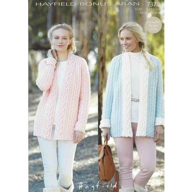 Hayfield bonus aran knitting pattern - 7378 ladies jacket