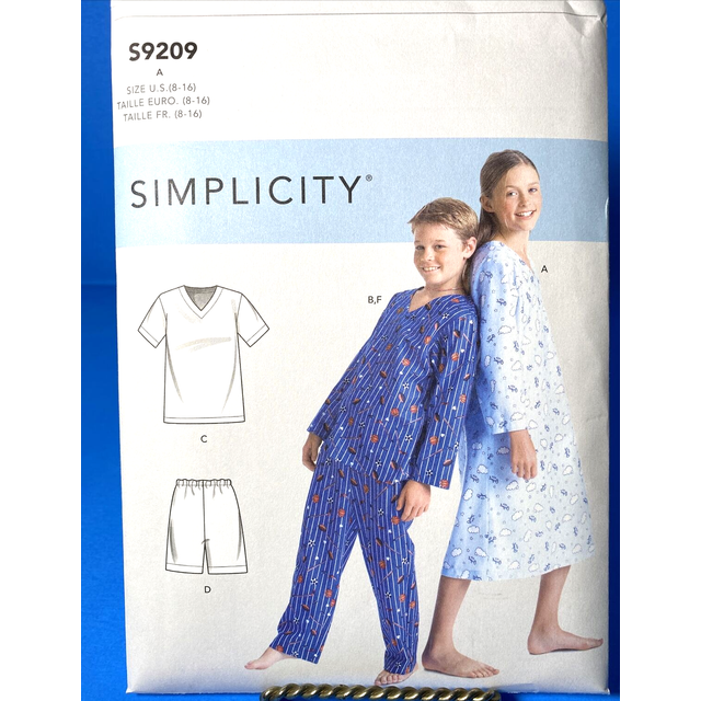 Simplicity Sewing Pattern 9209 Kids A (8-10-12-14-16) Pyjamas