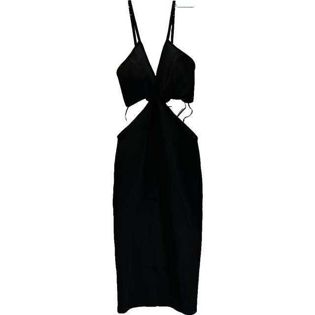 Reverse women's ribbed waist cutout slit midi party dress black small