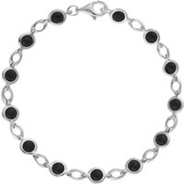 Sterling Silver Whitby Jet Round Stone Link Bracelet - Silver