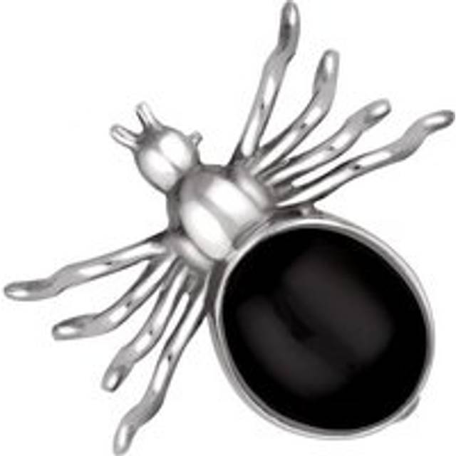 Sterling Silver Whitby Jet Medium Spider Brooch - Option1 Value Silver