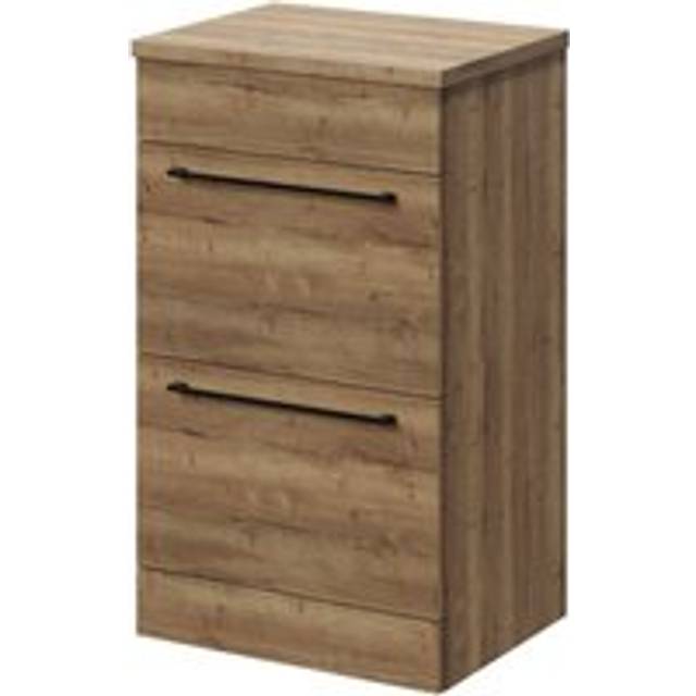 Napoli Floor Standing Vanity Unit for Countertop Basins with 2 Drawers and Matt Black Handles | Tobacco Oak | MDF | 500mm