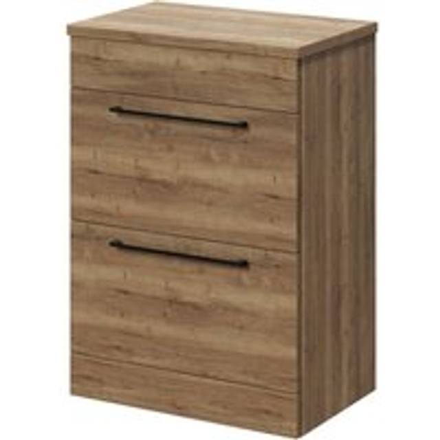 Napoli 390 Floor Standing Vanity Unit for Countertop Basins with 2 Drawers and Matt Black Handles | Tobacco Oak | MDF | 600mm