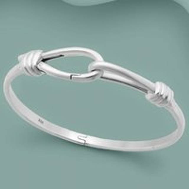 John Greed Portrait Series 1 Silver Lobster Clasp Bangle For Women - silver