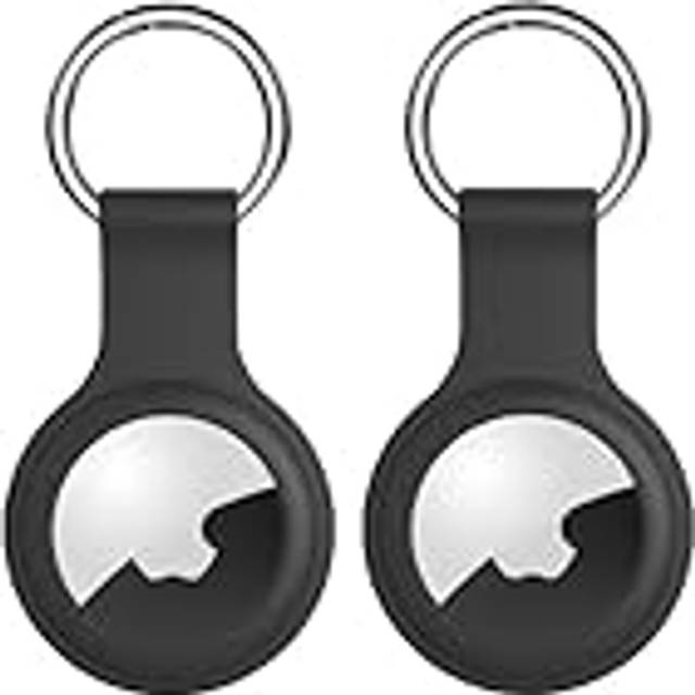 [Kompatibelt med Apple Airtags, repfritt skal] Nyckelring i konstläder, kompatibelt med Apple Airtags, skyddande skal, stötfångarskal, spårningstillbe - Multifärgad (blå,svart,röd,gul)