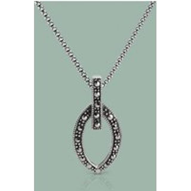 John Greed Signature Silver Marcasite Cut Out Marquise Necklace For Women - silver