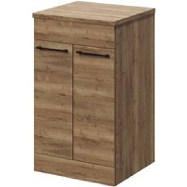 Napoli Floor Standing Vanity Unit for Countertop Basins with 2 Door and Matt Black Handles | Tobacco Oak | MDF | 500mm