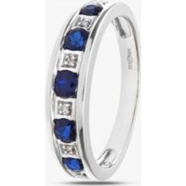 9ct White Gold Synthetic Sapphire & Diamond Half Eternity Ring PR10429W SA Q - Silver