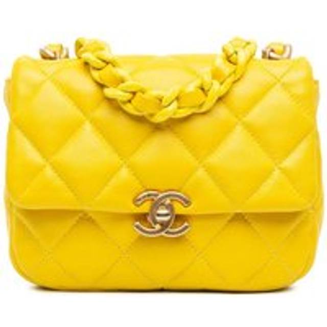 Womens Preloved Mini Quilted Lambskin Flap Bag Wo - Yellow Shoulder Bags - One Size