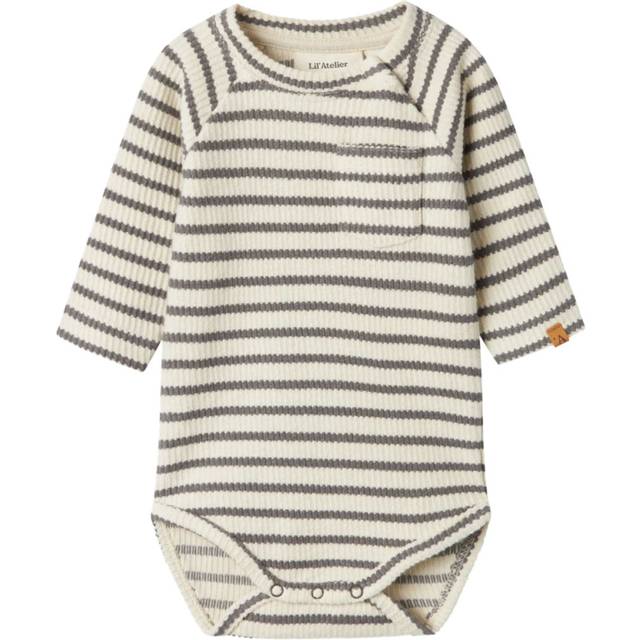 Lil Atelier Baby Boys Long Sleeve Striped Bodysuit - Turtledove Pewter, Turtledove Pewter, Size 2-4 Months - 2-4 MONTHS