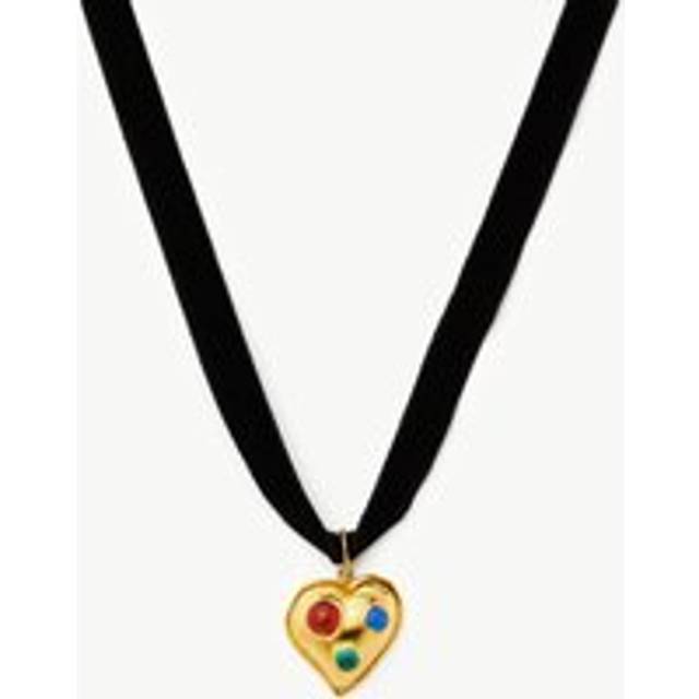 Rouje Frankie Heart Gemstone Velvet Necklace | 18ct Gold Plated