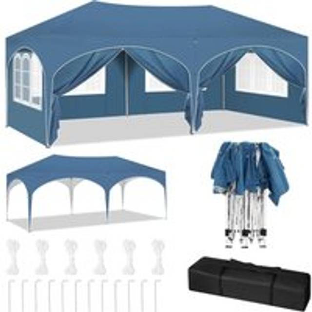Woltu - 3m x 6m Pop Up Gazebo With Sides Outdoor Garden Height Adjustable Party Tent, Blue