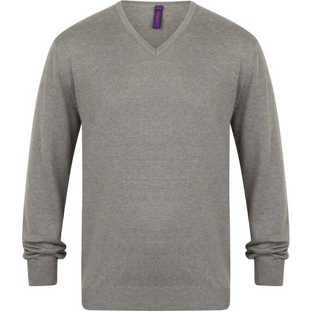 Mens henbury lightweight v neck knitted sweater. slate grey l. t0348.