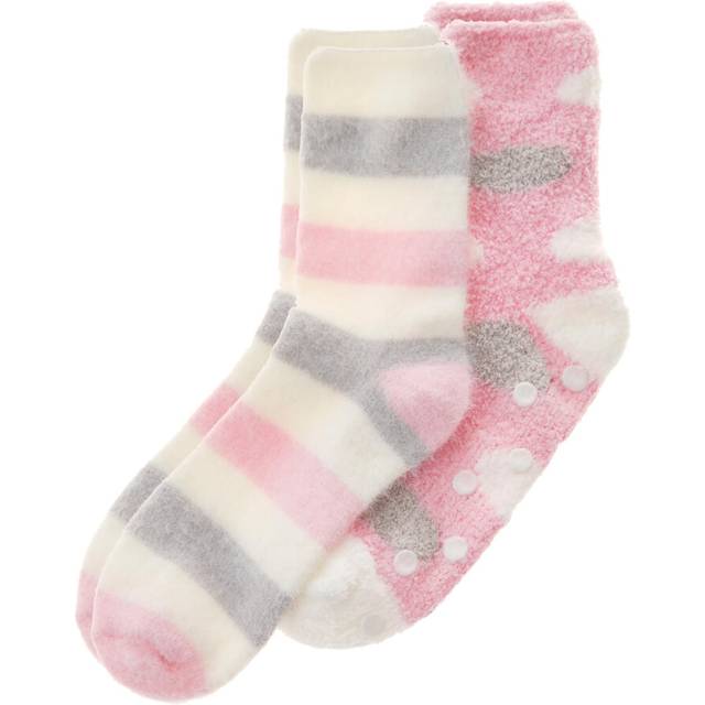 Ladies 2 pairs cosy feather yarn socks fluffy bed slipper socks grippers uk 4-8