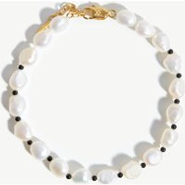 Pearl Beaded Gemstone Bracelet | 18ct Gold Plated/Pearl & Black Onyx