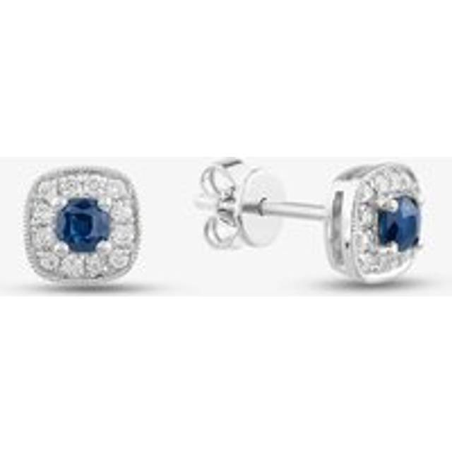 18ct White Gold 0.33ct Sapphire & 0.15ct Brilliant Cut Diamond Halo Stud Earrings 29467 - Blue
