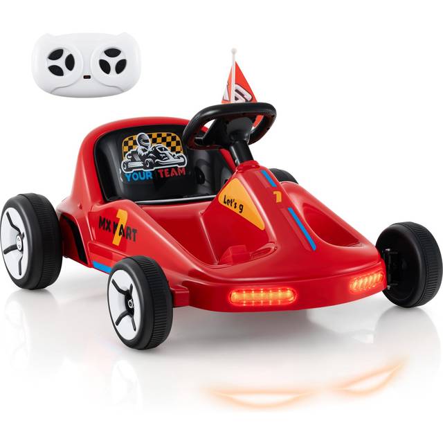COSTWAY 12V Kids Electric Go Kart with Remote and 3 Speeds and Lights-Red, Red