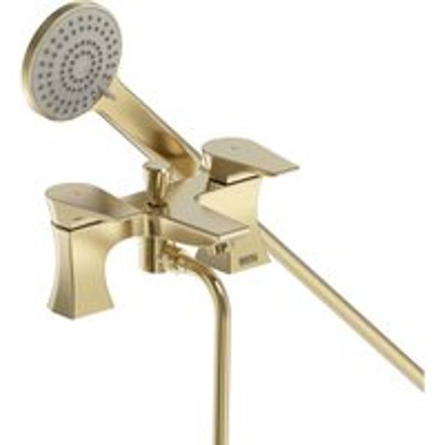 Bristan - Hourglass Deck Mounted Bath Shower Mixer Tap Hose Head Brushed Brass