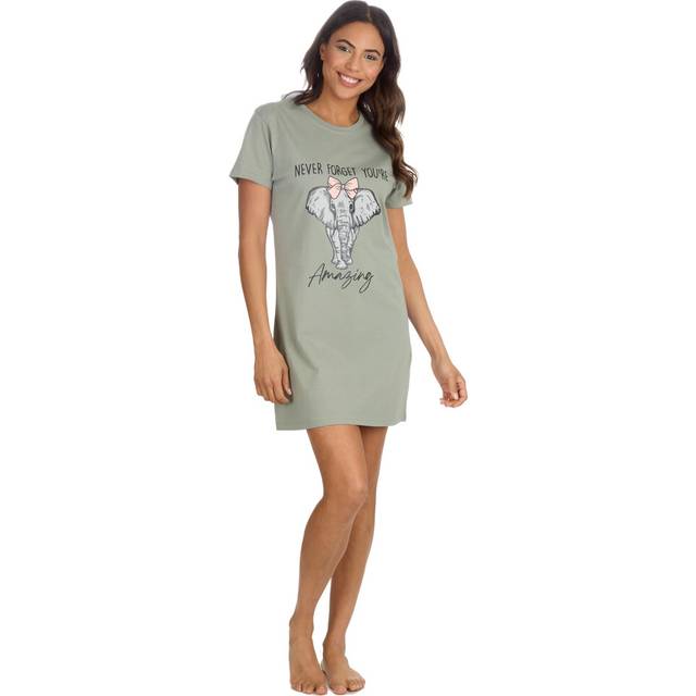 (Khaki, Small) Ladies 100% Cotton Nightie Mid Thigh Nightdress Jersey Nightshirt With Graphic Print Sleeping Dress Size S-Xl