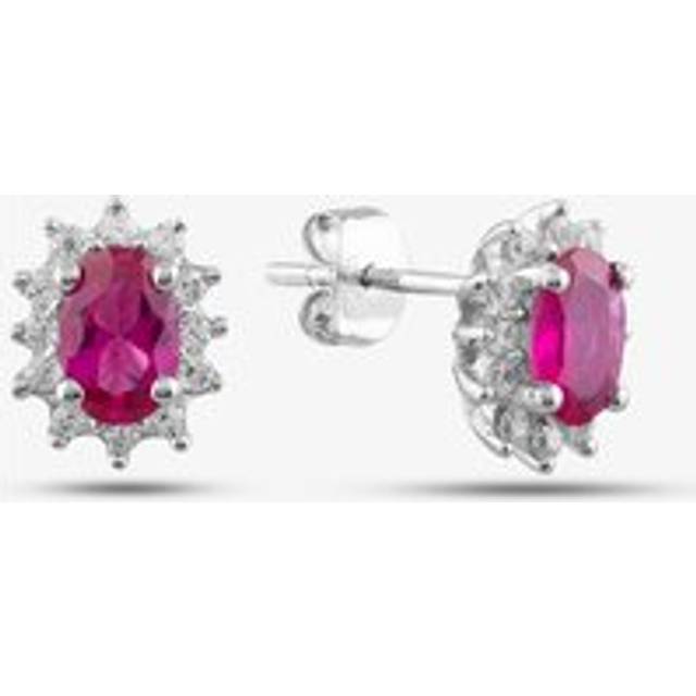 9ct White Gold Oval Cut Ruby & Cubic Zirconia Halo Stud Earrings D152308WR - Silver