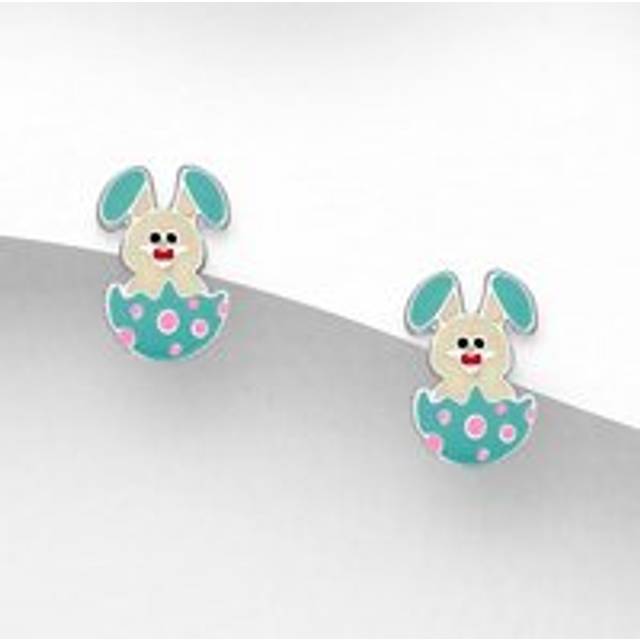 John Greed Signature Silver Blue Enamel Hatched Rabbit Stud Earrings For Women - blue/silver
