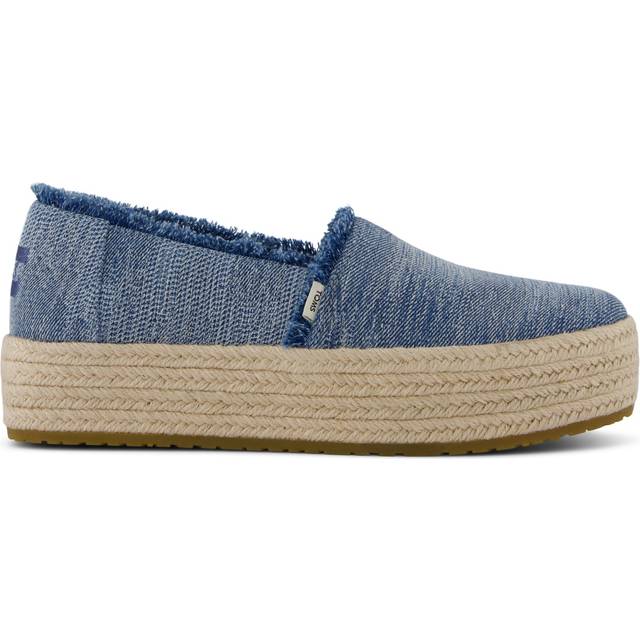 TOMS Women's Valencia Espadrille - Dark Blue Sky Textured Denim with Fray, Size 6