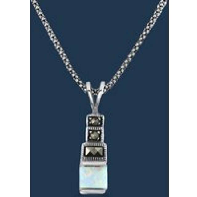 John Greed Signature Silver Marcasite & Opal Square Necklace For Women - silver