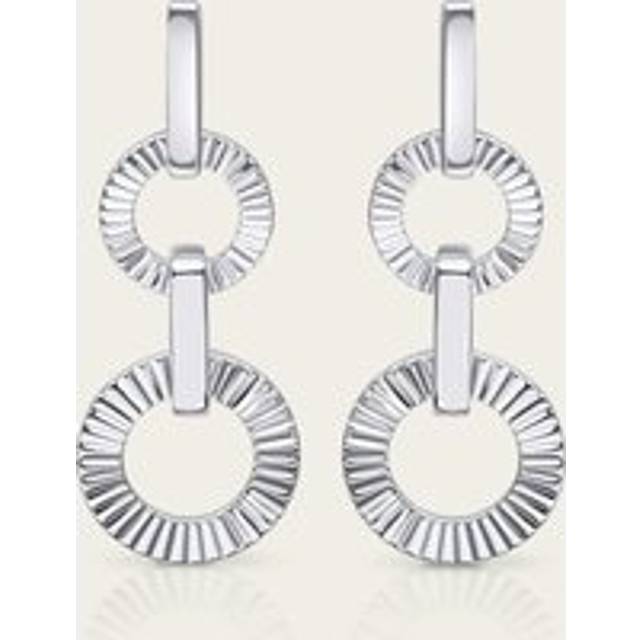 John Greed Portrait Identity Silver Diamond Cut Circle Drop Earrings For Women - silver