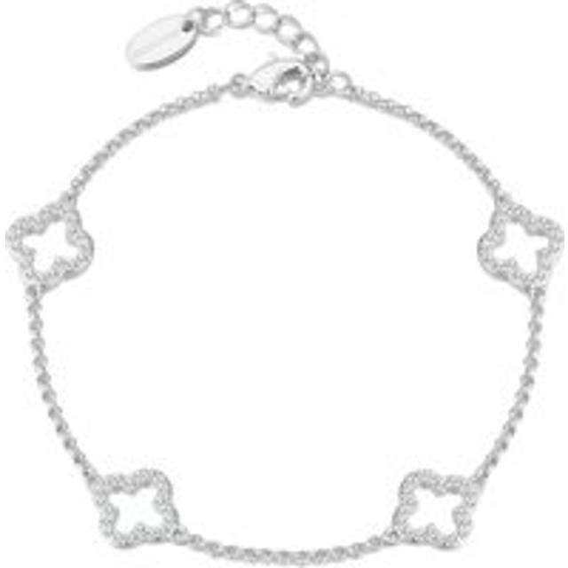 Silver Plated Clover Bracelet Created with Zircondia® Crystals
