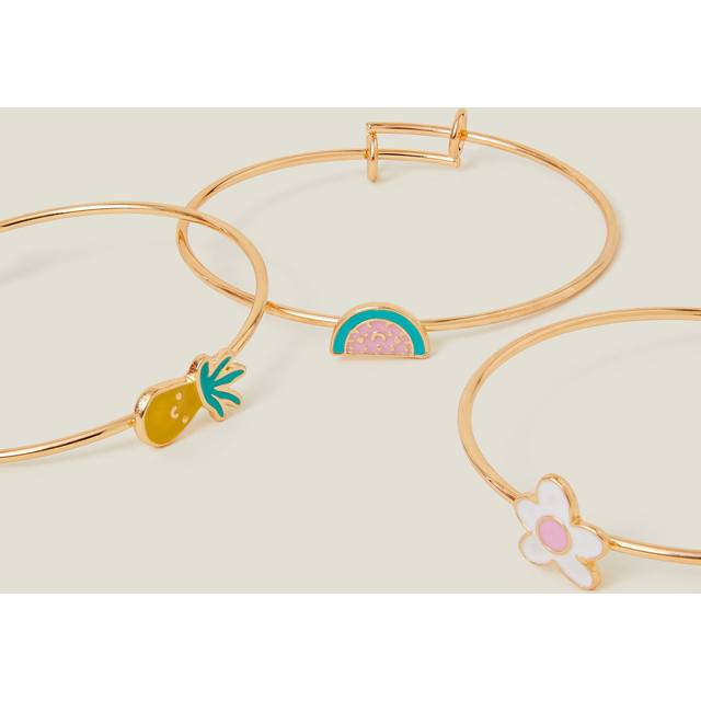 Apple 3-Pack Girls Metal Bangle Bracelets Gold, Kids - Accessorize - One Size