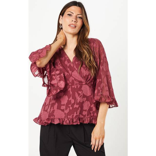 Womens Occasion Jacquard Ruffle Wrap Blouse - Rose - 10