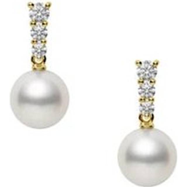 Mikimoto Morning Dew 18ct Yellow Gold Akoya Cultured Pearl 0.24ct Diamond Earrings
