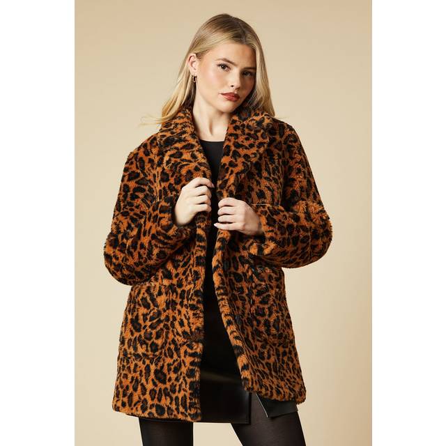 Dorothy perkins womens jacket leopard teddy coat plush oversized fit