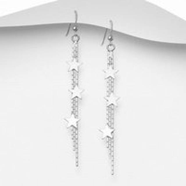 John Greed Signature Silver Shooting Star Long Drop Earrings For Women - silver