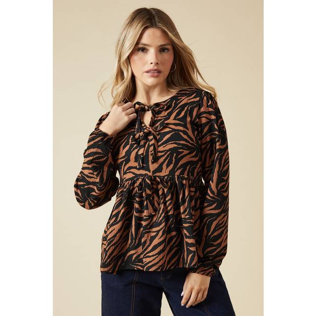 Womens Animal Bow tie front long sleeve top - S