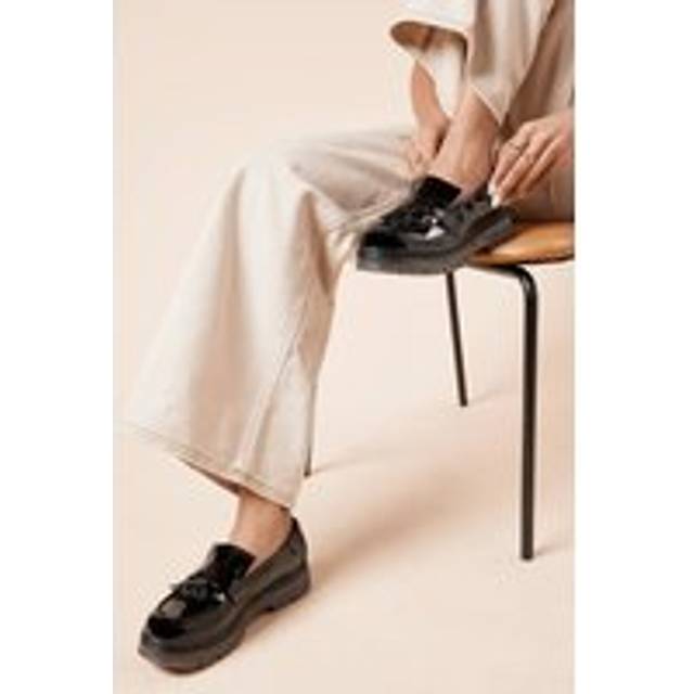Womens Blythe Faux Patent Leather Tassel Chunky Loafers - True Black - 3