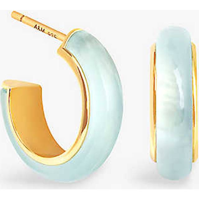 Astrid & Miyu Womens 18ct Gold Carved Dome Yellow Gold-plated Recycled Sterling-silver and Aqua Chalcedony Hoop Earrings 1 Size