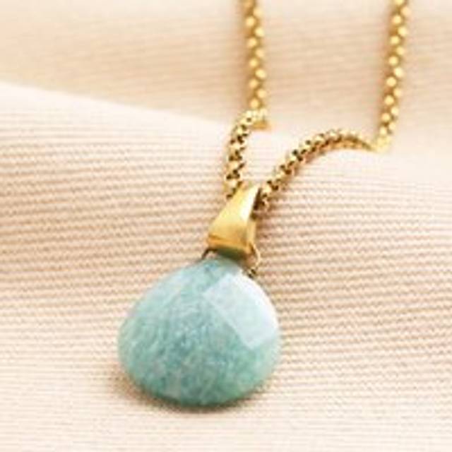 Semi-Precious Amazonite Pendant Necklace in Gold - blue/gold/green - one size