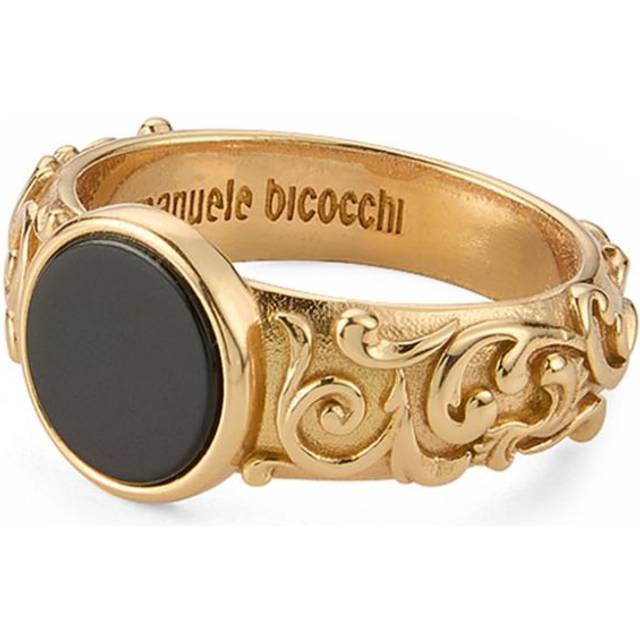 Emanuele Bicocchi - arabesque engraved chevalier ring - unisex - Onyx/24kt Gold Plated Sterling Silver - 16