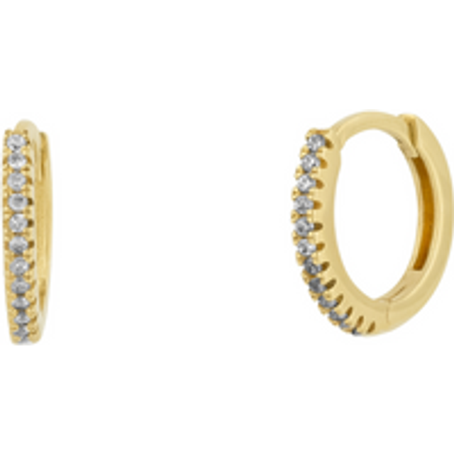 Womens Fine Classic Pave Hoop Earrings 14ct Solid Gold - Metallics - One Size