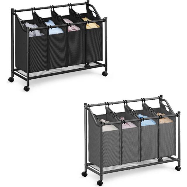 Songmics Rolling Laundry Sorter With 4 Removable Bags,4 X 45 L, Ink Black, Black